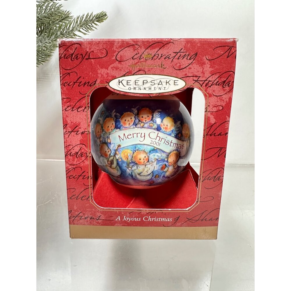 Hallmark Keepsake Ornament Glass Ball Merry Christmas 1999 Dated Angels Design